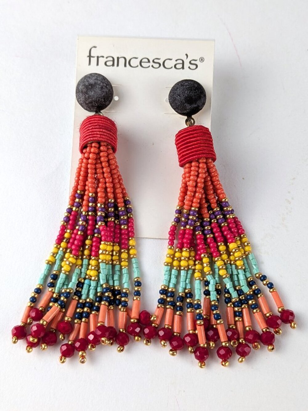 NEW Francesca's Boho Beaded Tassel Seed Bead Earrings
